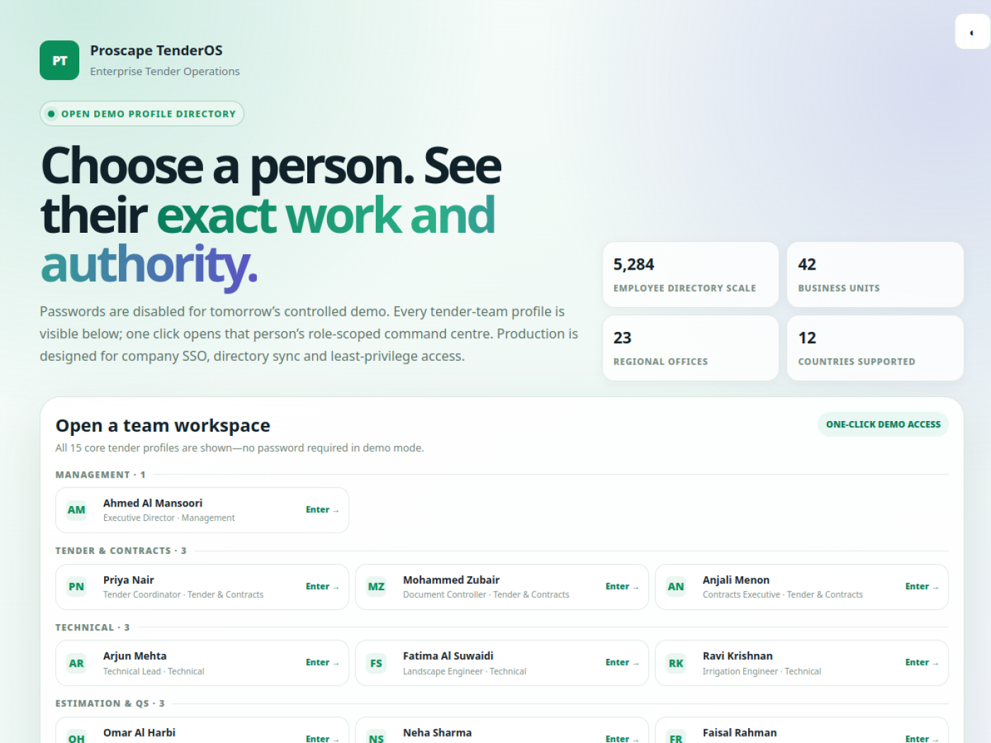 Tender Management OS dashboard interface